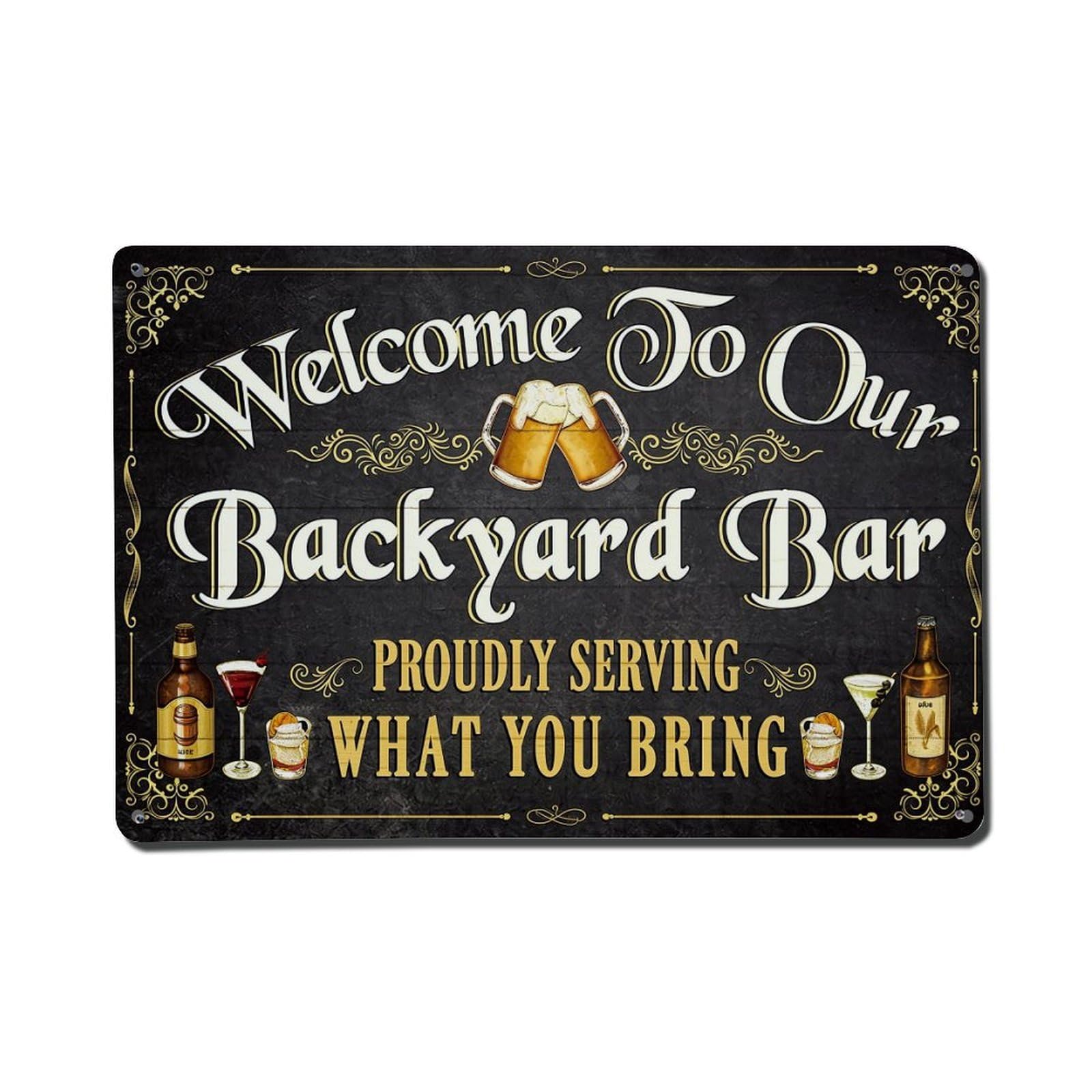 Jdfenggu Vintage Welcome To Our Backyard Bar Retro Metal Tin Sign, Metal Poster For Bar, Home, Man Cave, Kitchen, Laundry Room Art Decor 8X12 Inch