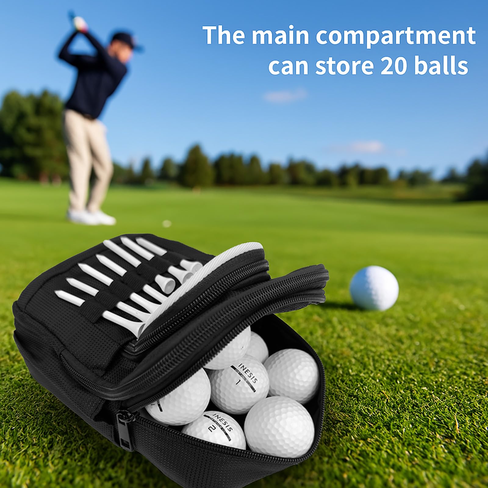 Taktische Golf-Tasche mit Karabiner, wasserabweisend, für Gürtel, Wagen oder Rucksack, kompakte Zubehörtasche für Bälle, Tees, Handschuhe und EDC-Ausrüstung, Schwarz