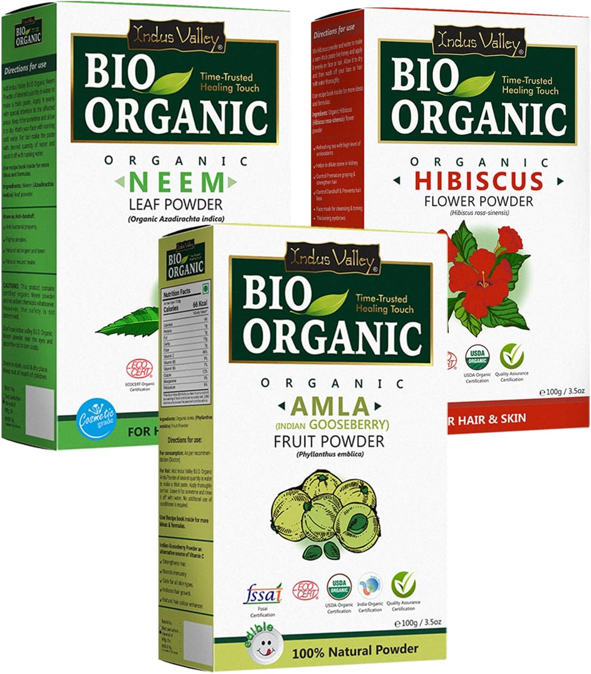 Organic Hibiscus Powder For Hair Care (Hibiscus + Amla + Neem Powder) Each 100g (100x3 = 300g)