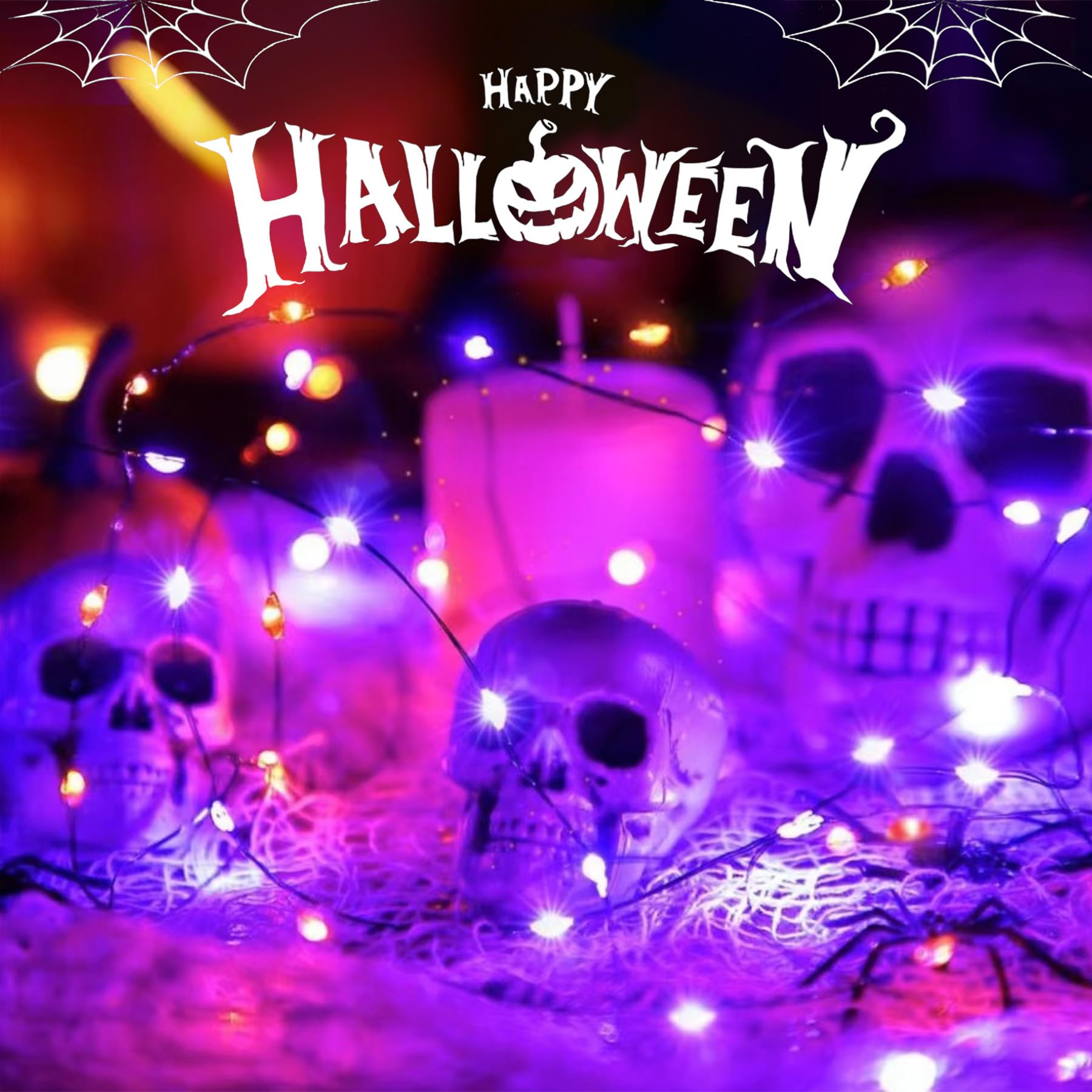LIGHTOP Ghirlanda di luci solari per Halloween, per esterni, impermeabile, filo di rame, arancione, viola, confezione da 2 pezzi, 9,1 m, 100 LED, decorazione per feste di Natale, Pasqua, matrimoni,