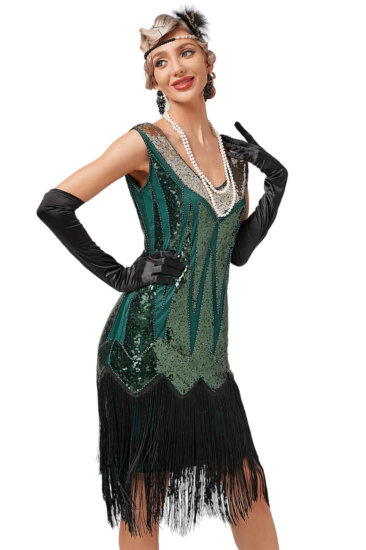 Viloree Vestiti Anni 20 Donna con Paillettes e Frange in Rilievo 1920s Abito Vestito Gatsby Donna Anni 20 Vestito Charleston