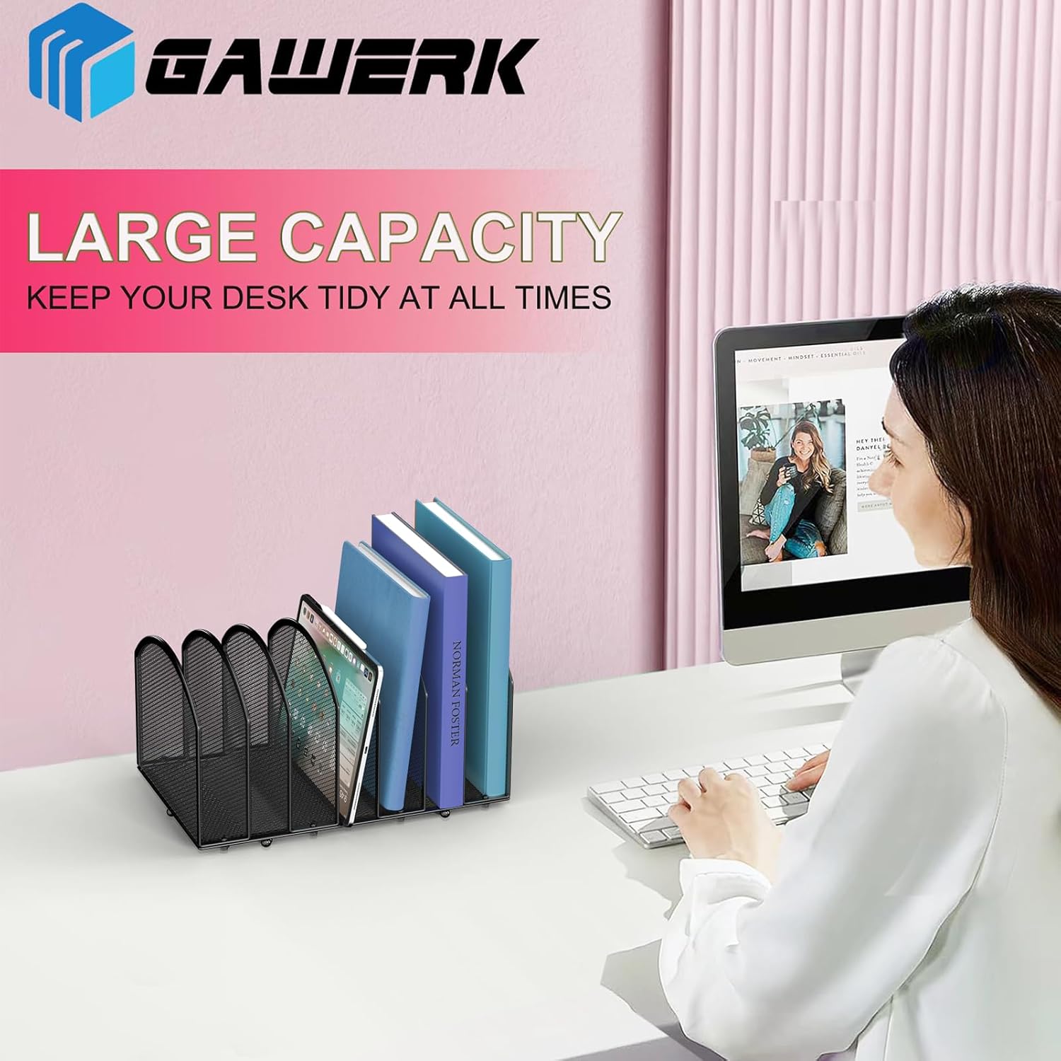 2 Pack Desk File Organizer, 7-Section Upright Mesh Desktop Organizer File Sorter Office Organization Letter Holder, Vertical Desktop File Holder for Office Home, Black