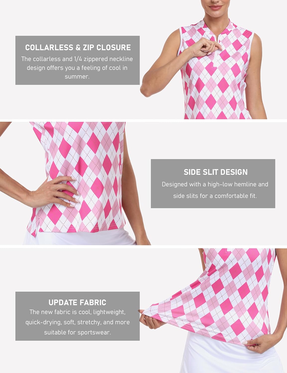 MoFiz Women's Golf Polo Shirt Sleeveless 1/4 Zip Collarless Tennis Tank Tops Quick-Dry Lightweight Athletic Sport T-Shirt - Image 6