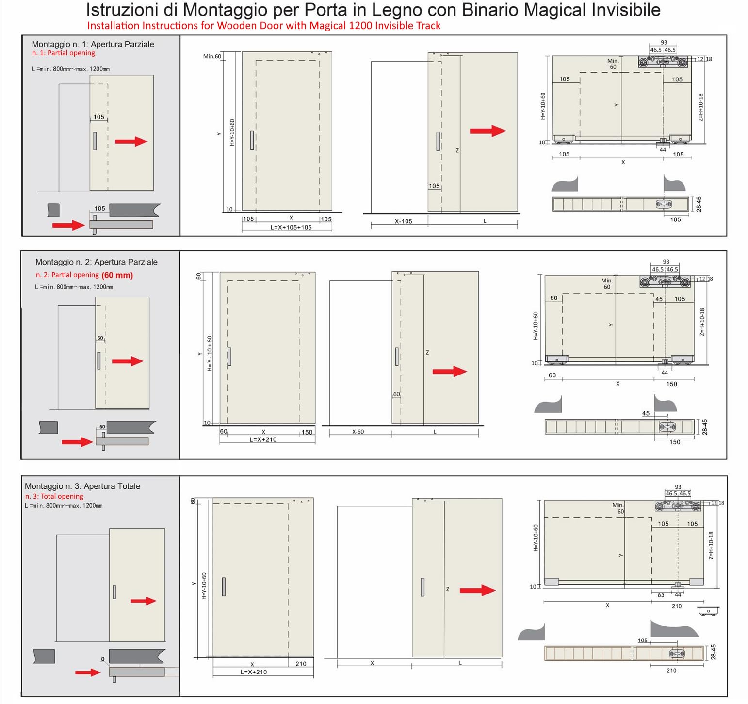 Porte Italiane, Porta Bianca Scorrevole Esterno Muro Fresato con Binario Invisibile MAGICAL 1200, Senso di Apertura Reversibile, Pronta all'Installazione, 90x230 cm, con Maniglia Argento Semi-Lucido
