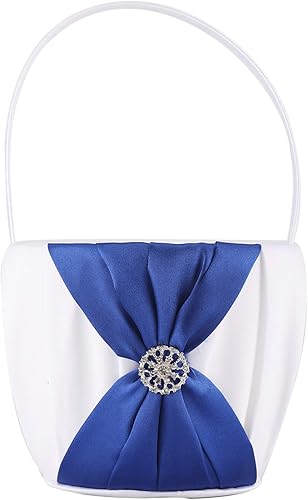 Miniatura 7 de Satén y joyería de cristal artificial para decorar la cesta de la niña de las flores de la boda (blanco)