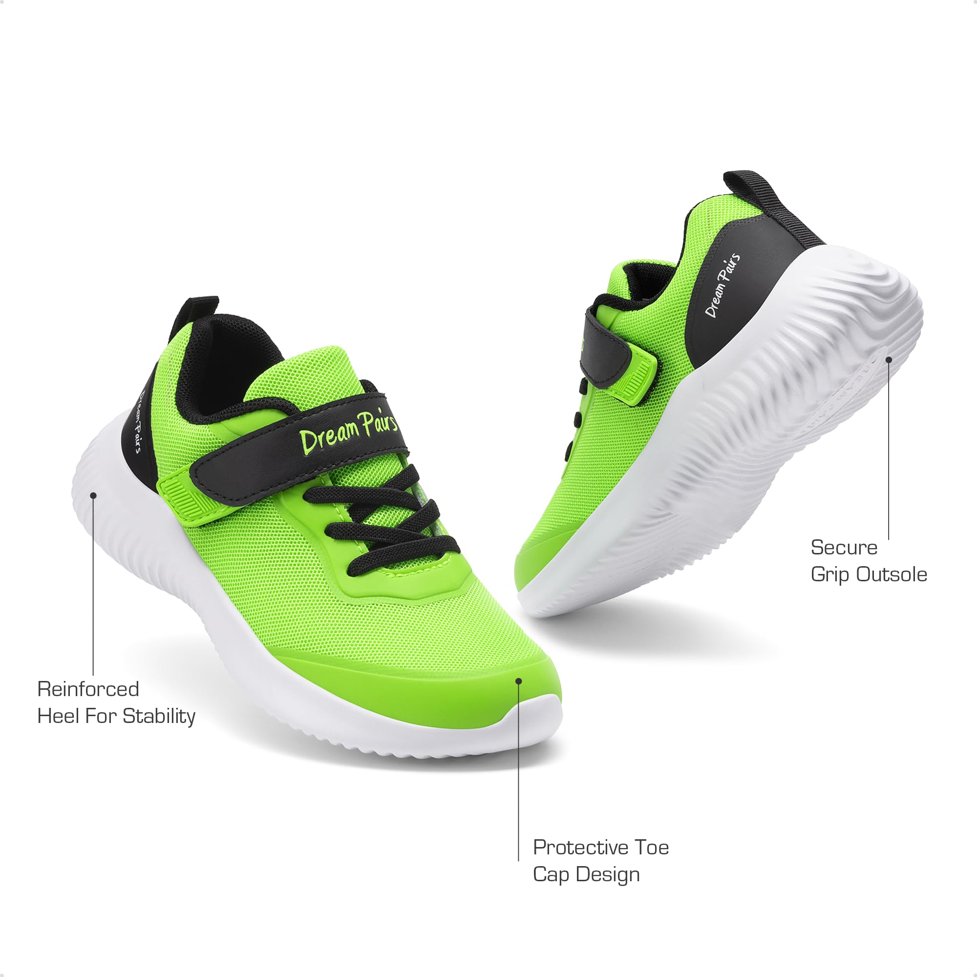 DREAM PAIRS Boys Girls EZ-Ons BreezeRunners Running Athletic Walking Sneakers, Lightweight Non-Skid Shoes for Kids Tennis School Sports Daily Activities,Size 6 Big Kid,Neon Green,Contact-K