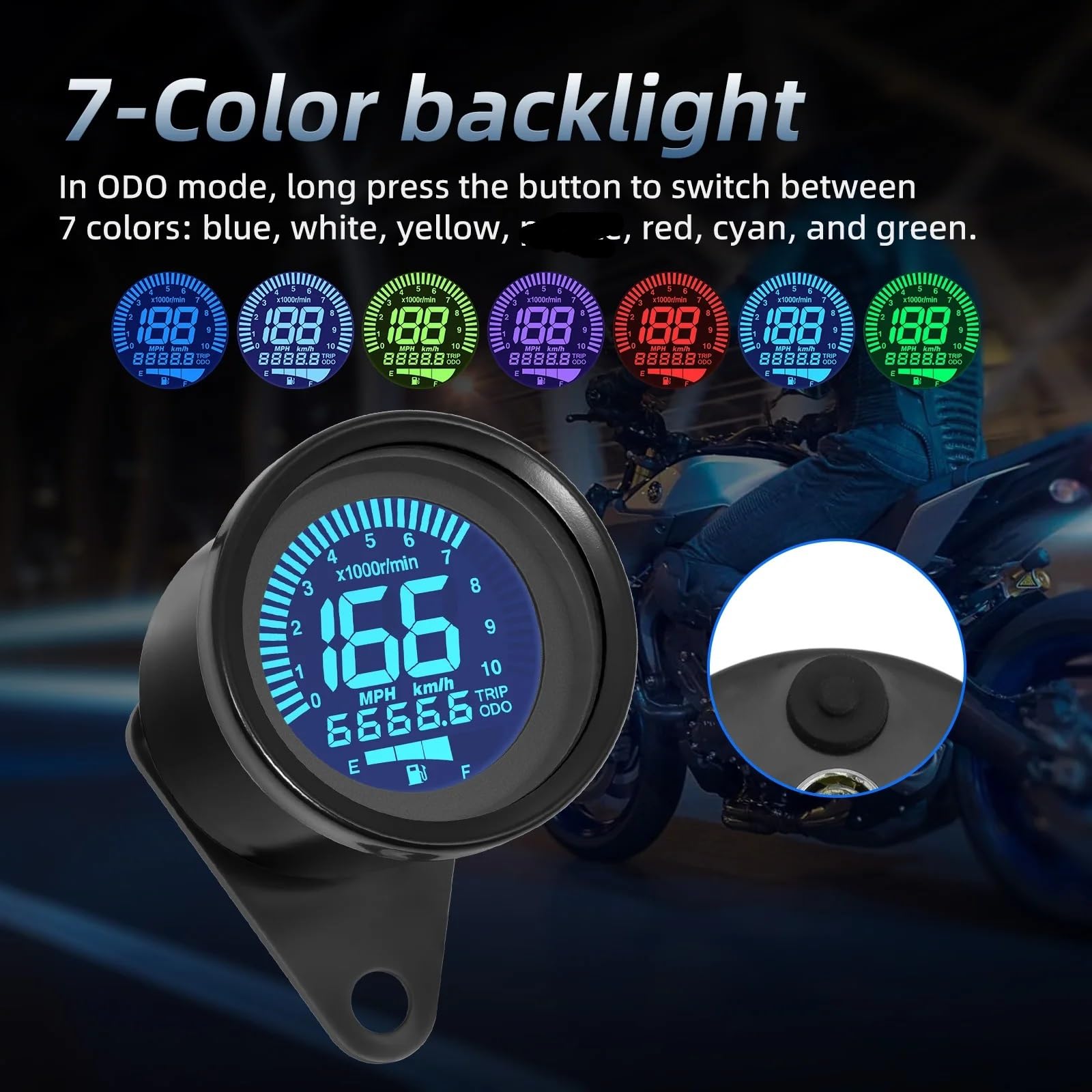 Contachilometri 7 Colore Retroilluminazione Moto Tachimetro Strumento Digitale Scooter ATV Cruscotto RPM Velocità Olio Misuratori Per 12V