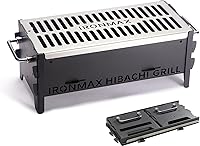 IRONMAX Portable Folding Hibachi Grill - Heavy Duty Charcoal Wood Burning Campfire Grill for Camping, Yakitori, Backyard BBQ - 16x7.5x6.5 Inch