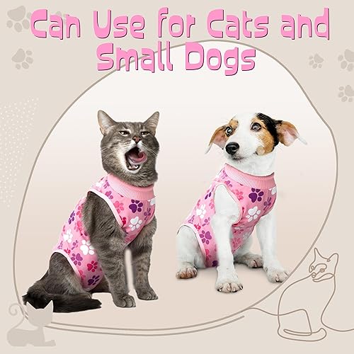 Miniatura 7 de Traje de recuperación para gatos traje de recuperación de cirugía de gato rosa para mujer con diseño de huellas - Traje de recuperación de gato