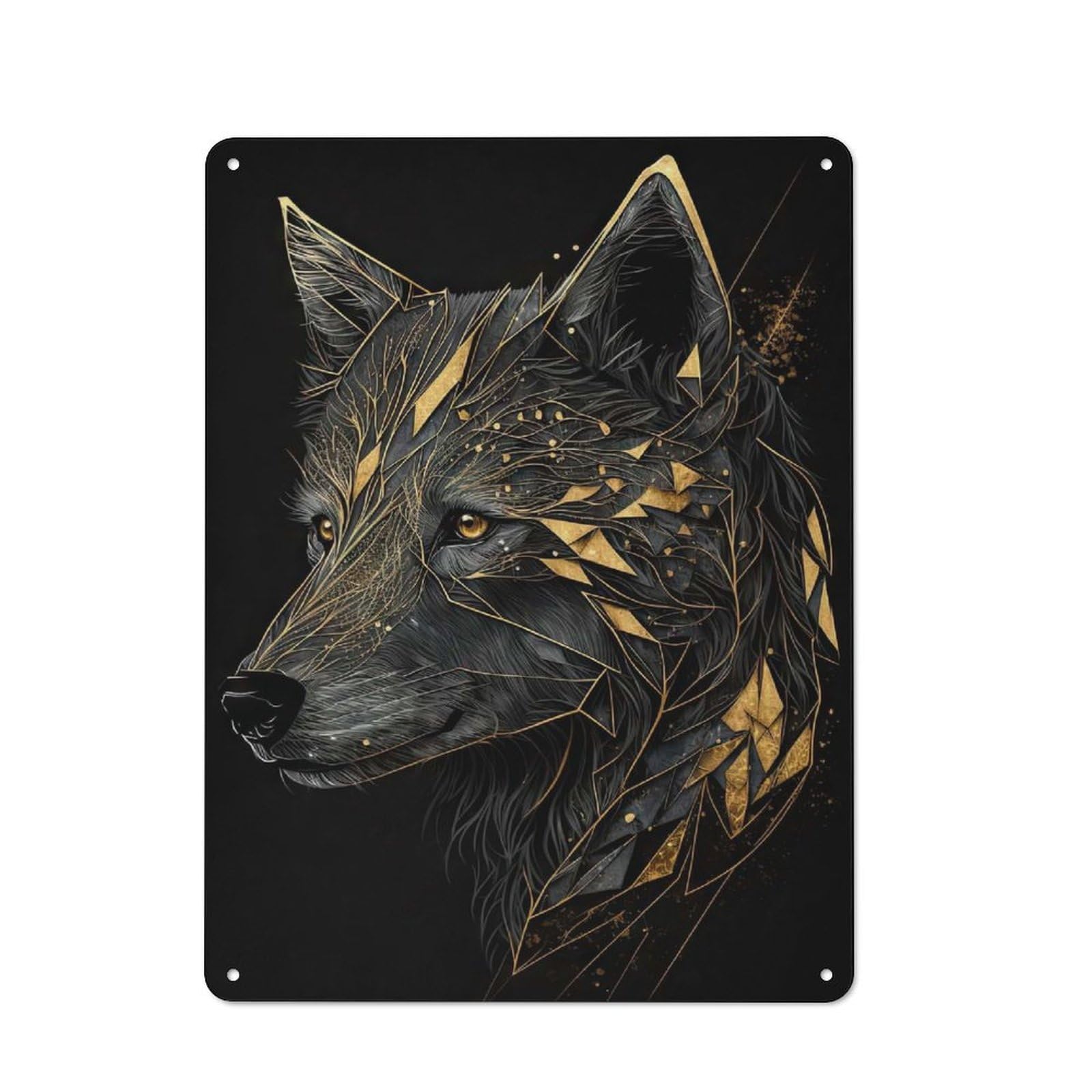 Wolf Kintsugi Retro Metal Wall Decor 40x30cm, Decorative Tin Sign for Kitchen, Hallway, Bar Or Small Cafe