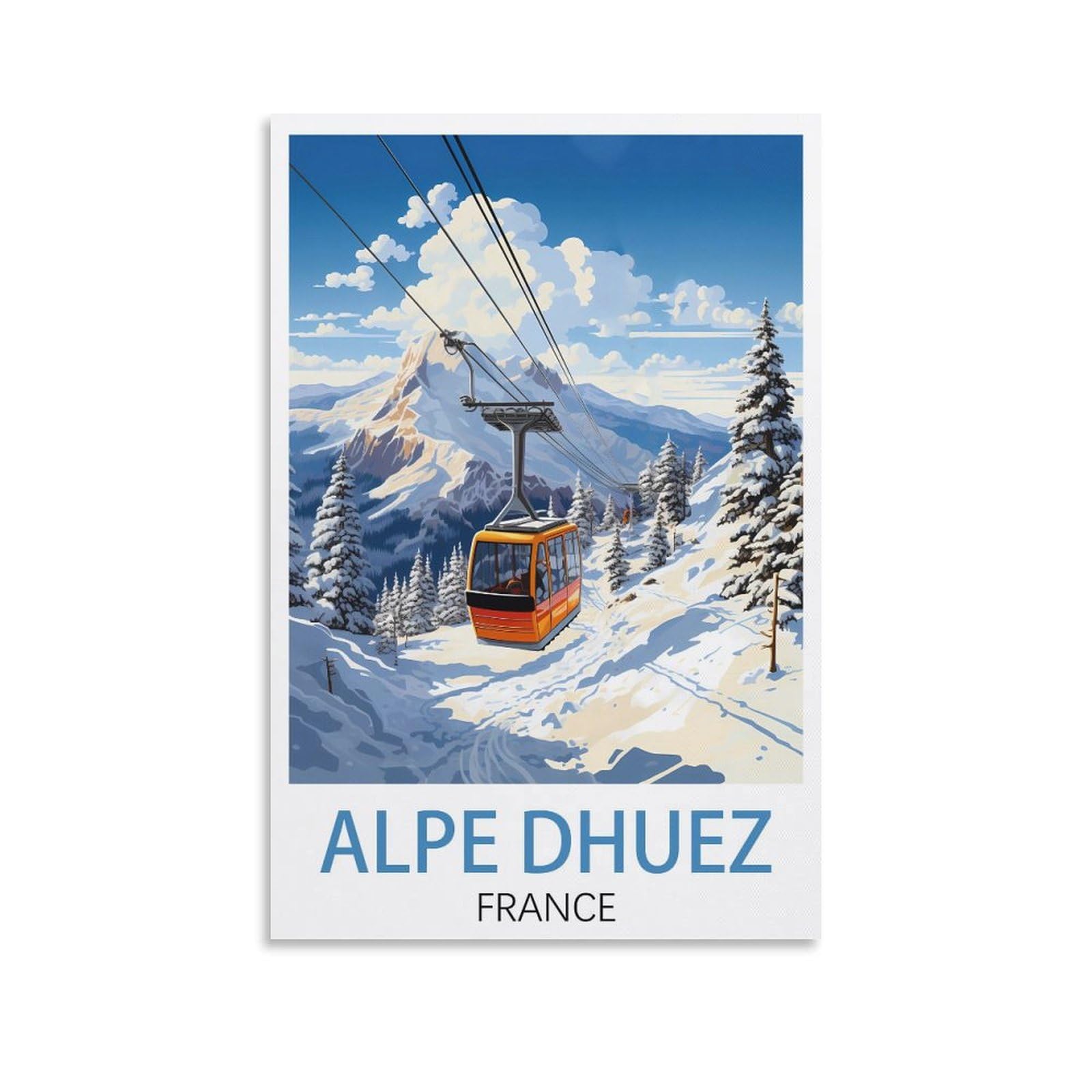 Lcynnh Unframe-Style Alpe D'huez France Vintage Travel Poster Mountain 12X18inch(30X45cm) Print Poster Home Bathroom Bedroom Office Living Room Decor Canvas Poster
