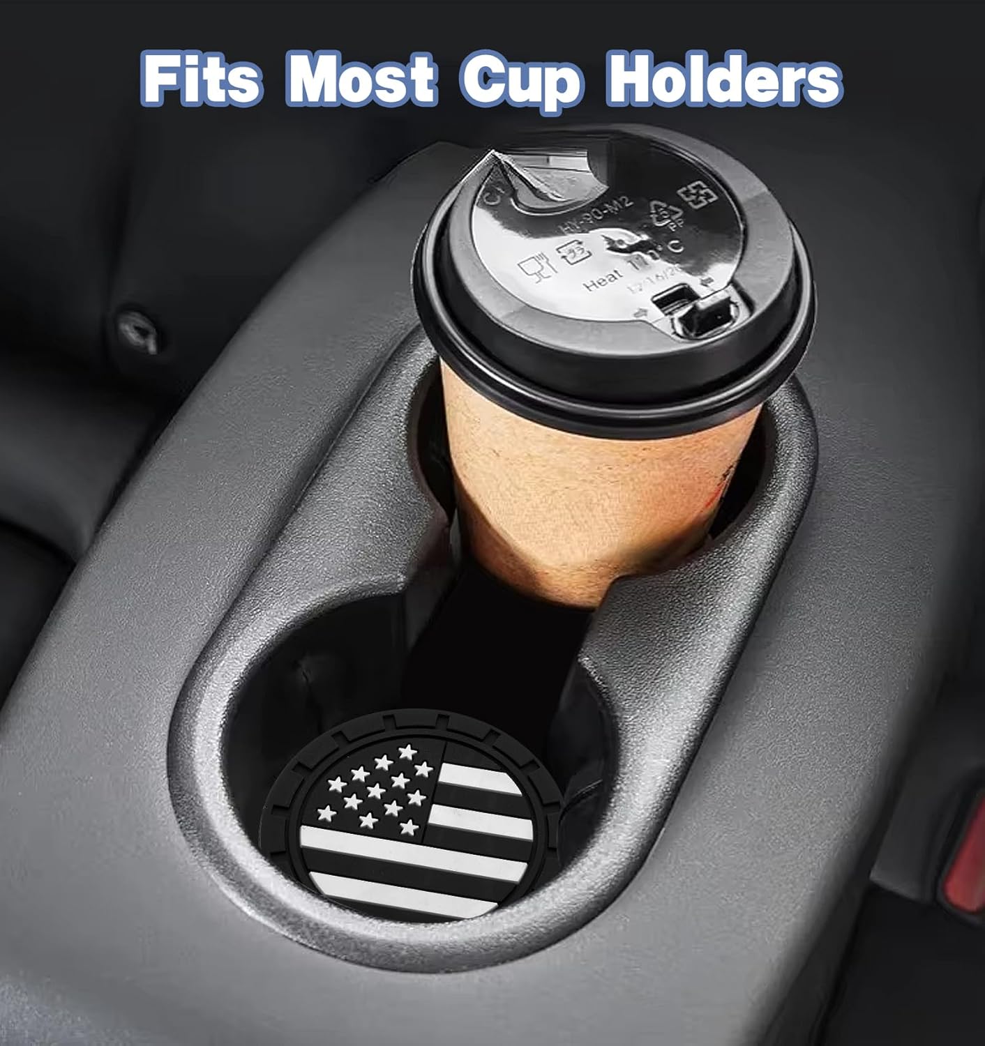 4Pcs Car Cup Holder Coasters, 2.75 Inch Absorbent Cup Holder Coasters for Car Cupholder Coaster Anti-Slip & Shockproof, American Flag Design Cars Accessories for Men Vehicle Interior Decor, Black - Image 6