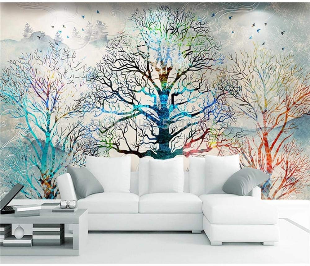 Papier peint personnalisé arbre coloré 3D étanche 300x210 cm