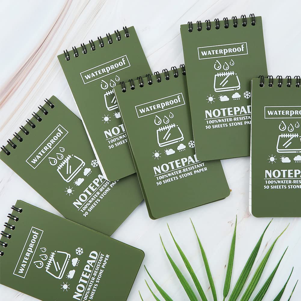 Geluode 6 Pack Waterproof Paper Pocket Notebook Top Spiral Bound 3 x 5 Inch Cover Green 100 Pages 50 Sheets Tactical All-Weather Waterproof Pocket Notepad with Grid for Outdoor Activities Recording - Image 3