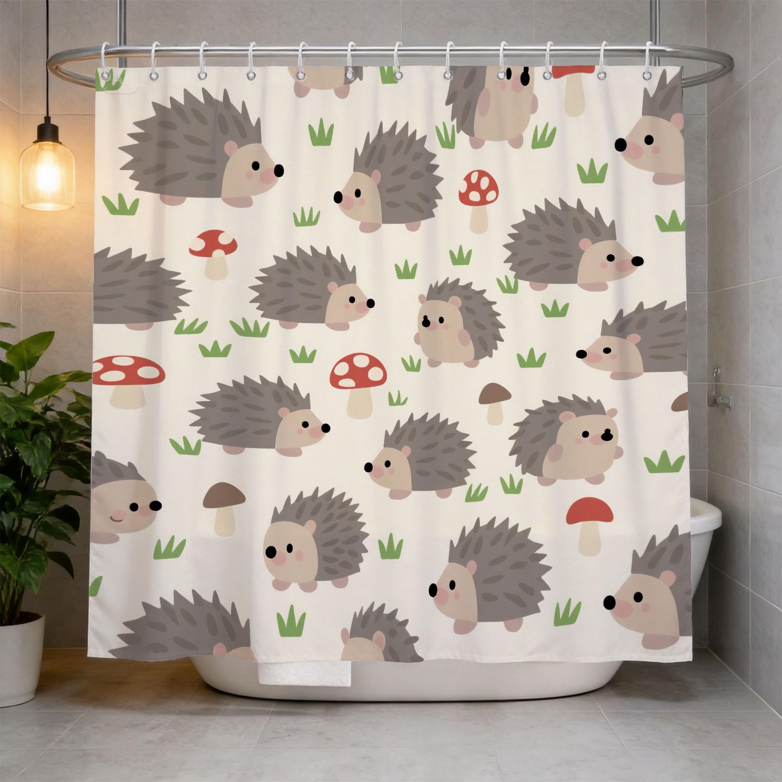 Hongduo 3D Cartoon Hedgehog Shower Curtain for Stalls Bathtubs Forest Landscape Bathroom Decor Shower Curtain Set Polyester Fabric Waterproof 180x180cm/71X71 Inch with Hooks
