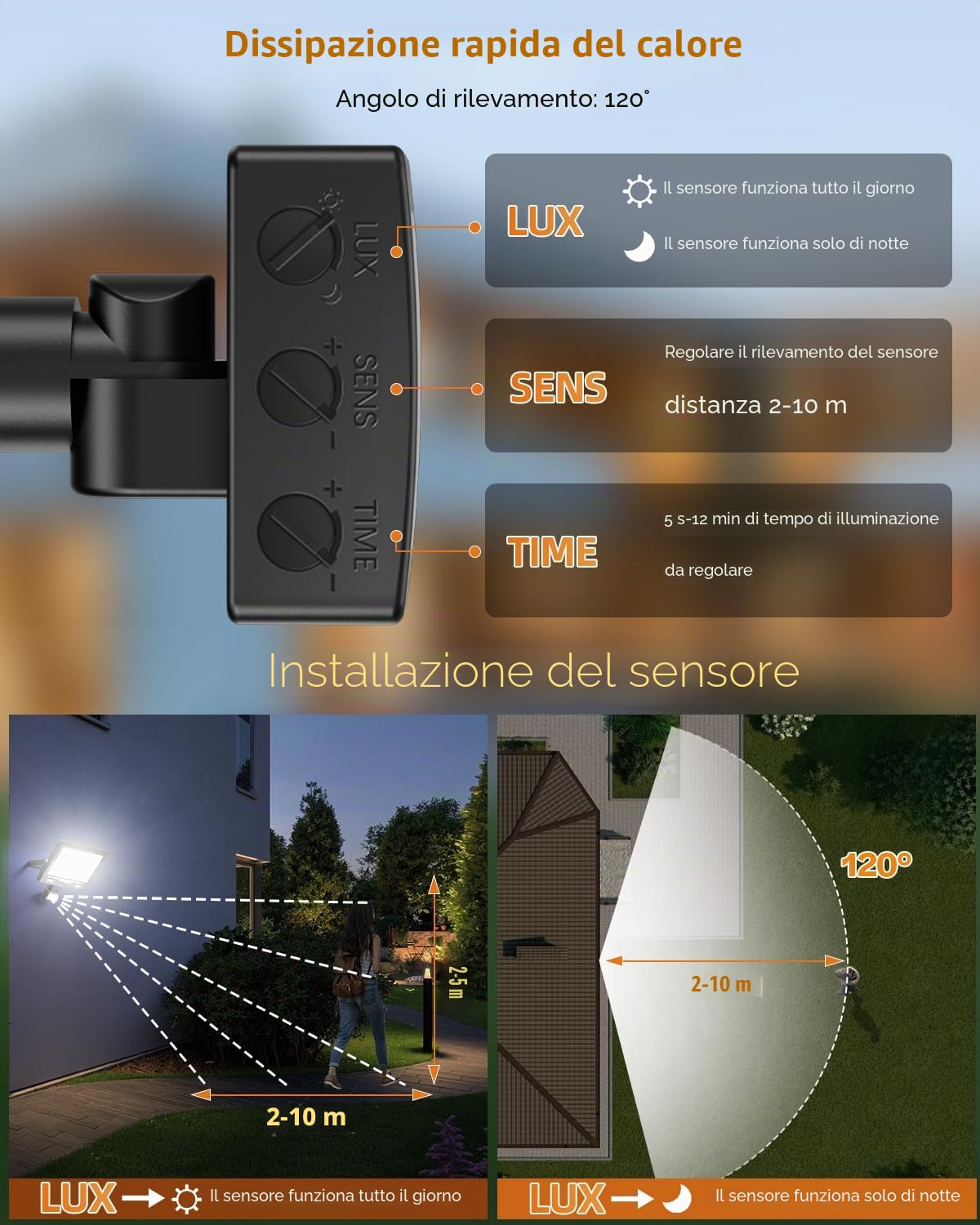 50W 5000LM Faretto LED da Esterno con Sensore di Movimento 2 Pezzi, 6500K Bianco Freddo Impermeabile IP67 Faretto Faro LED Esterno con Sensore Movimento per Cortile, Giardino