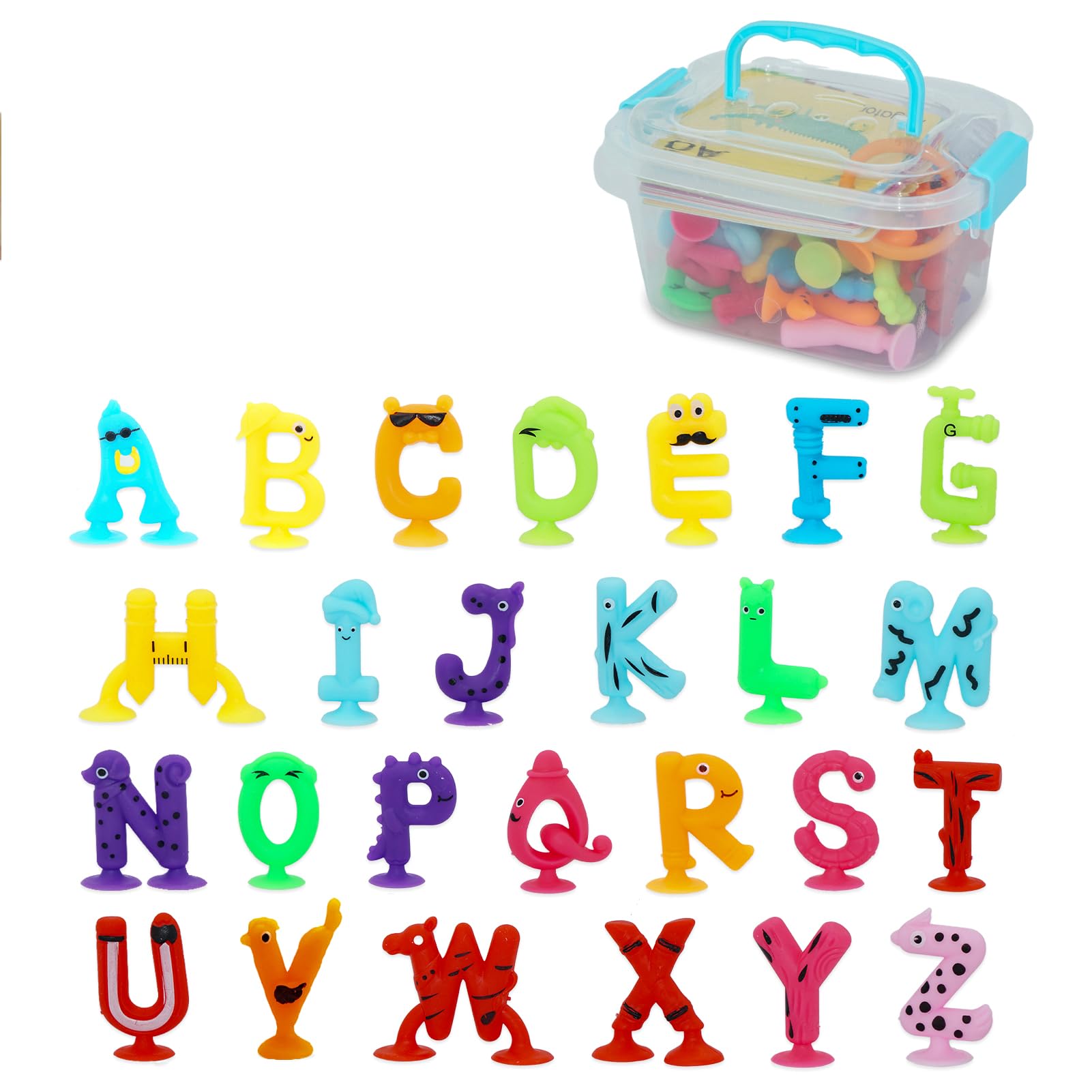 Alphabet Letters Learning Suction Toys: ABC Silicone Baby Bath Toys, Bathtub/Windows/Car/Travel Toy for Toddlers 1-3, Preschool Educational Montessori Sensory Toy for 1/2/3 Year Old