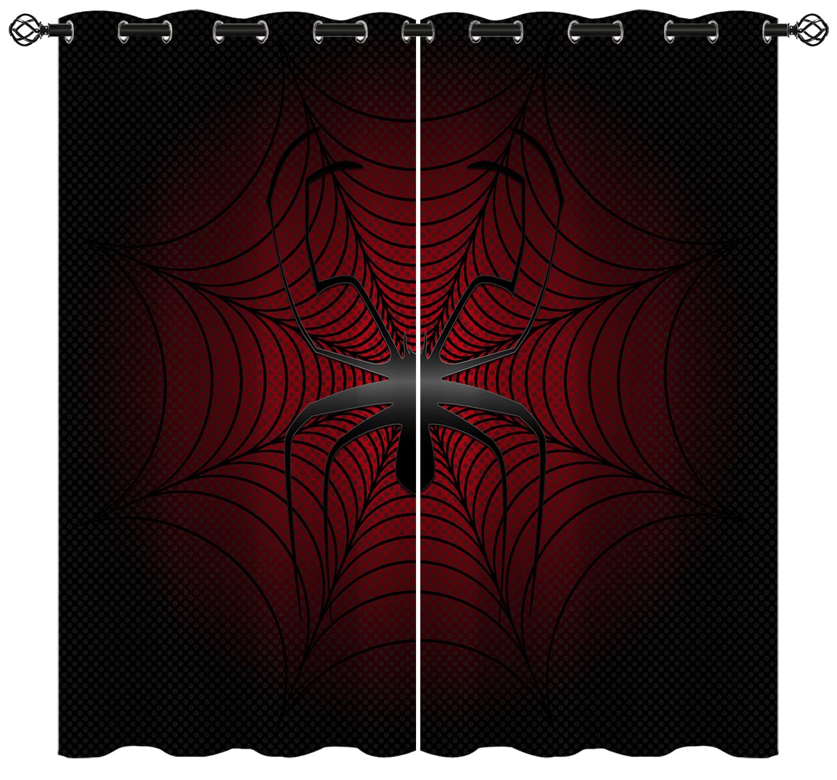 Superhero Blackout Curtains for Girls Boy Home Decor, Amazing Red and Black Spider Web Grommet Thermal Insulated Drapes Darkening Window Curtain for Bedroom Living Room, 42 x 45 Inch