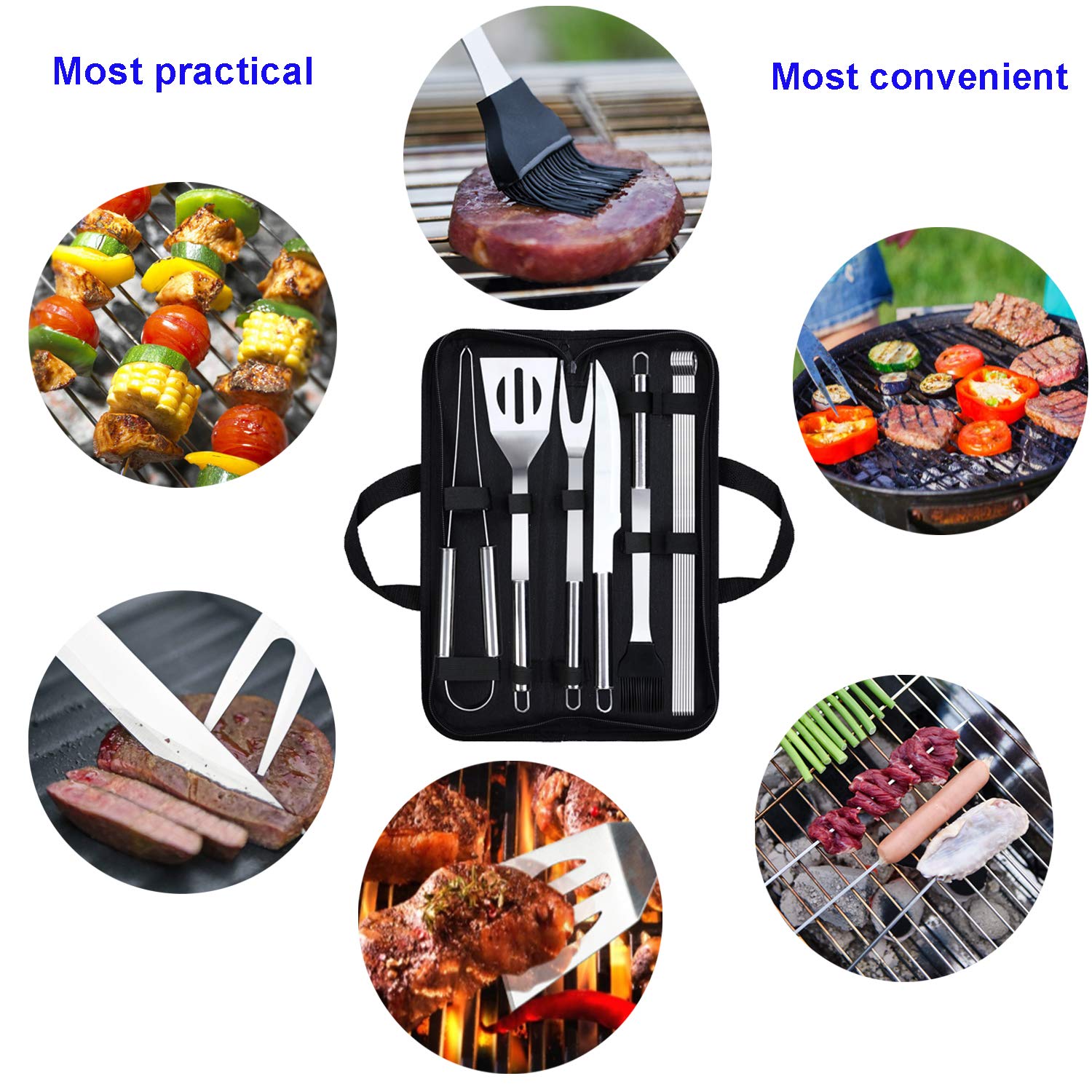 Outil de Barbecue en Acier Inoxydable Portable avec étui de Transport pour Camping