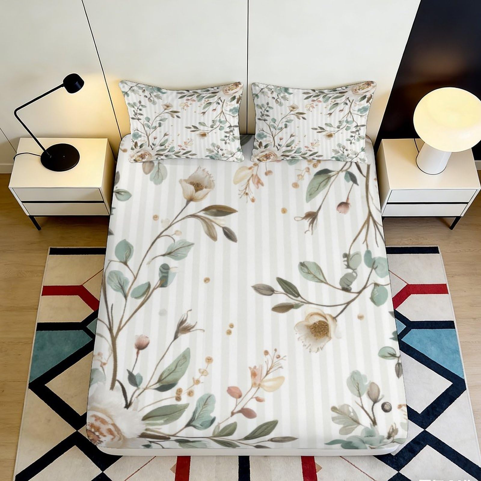 Pnayamiorkfel Style-6 3D Printed Botanical Floral Fitted Sheet Microfiber Soft Breathable Vintage Leaf Bed Cover For Bedroom Dorm Decor 90X200x25cm