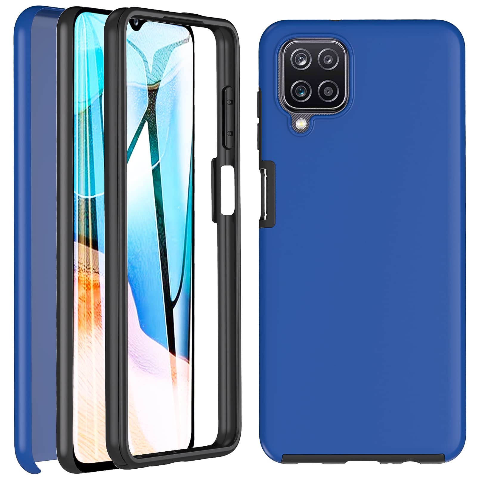 OWKEY für Samsung Galaxy A12/M12 Hülle, Stoßfest Silikon Samsung A12/M12 Handyhülle, 360° Rundumschutz Schutzhülle mit Integriertem Displayschutz, Bumper Case für Samsung Galaxy A12/M12 (Blau)