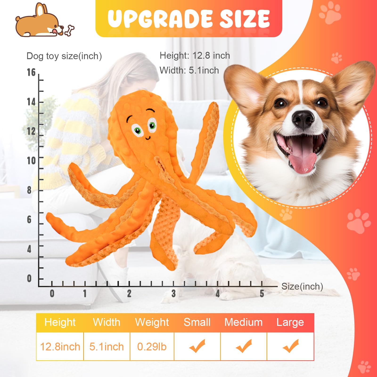 Interactive Octopus Dog Toy With Crinkle Paper, No Stuffing - Image 2