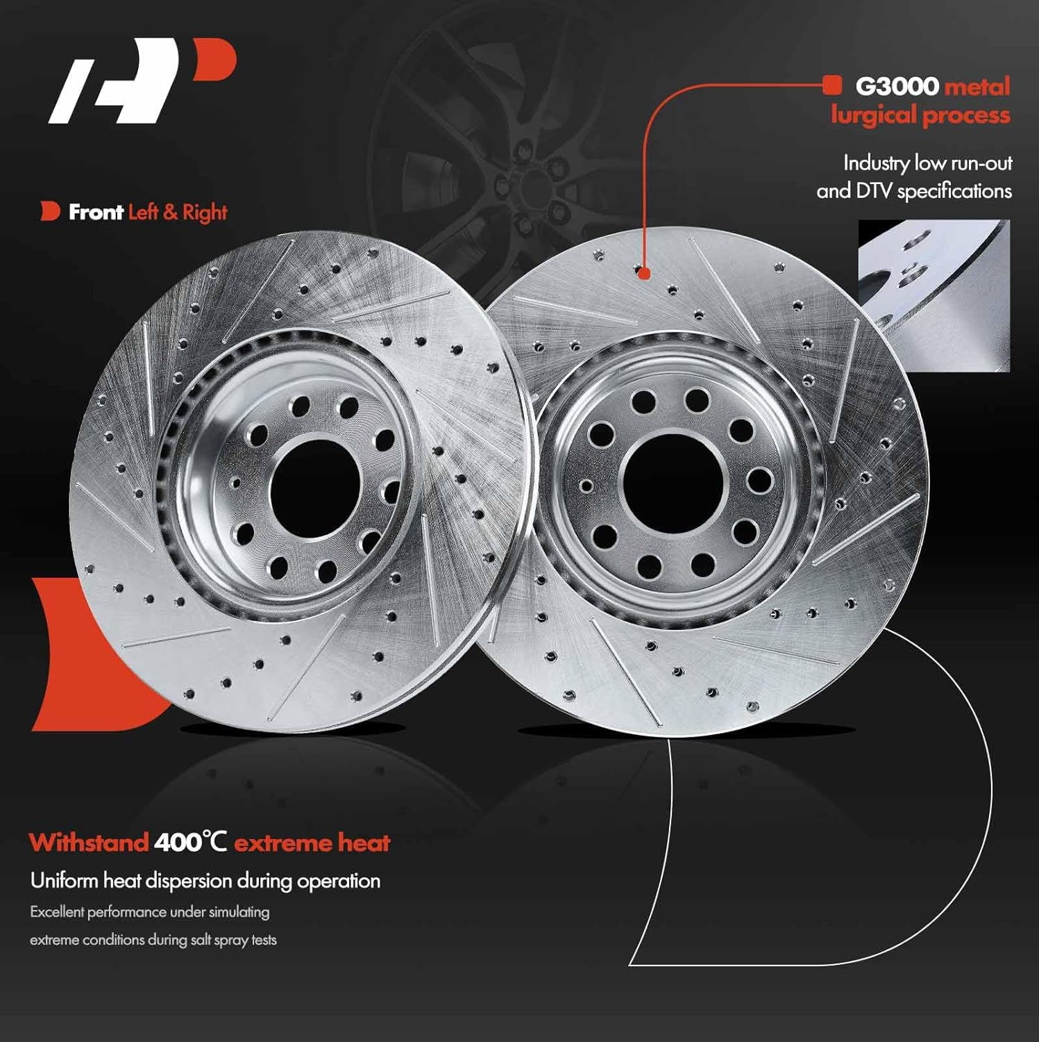 A-Premium 12.29 inch (312mm) Front Drilled and Slotted Disc Brake Rotors Compatible with Select Volkswagen, Audi Models - Jetta/Passat/Golf/Tiguan/Beetle/CC/Eos/GTI/A3/Q3/TT