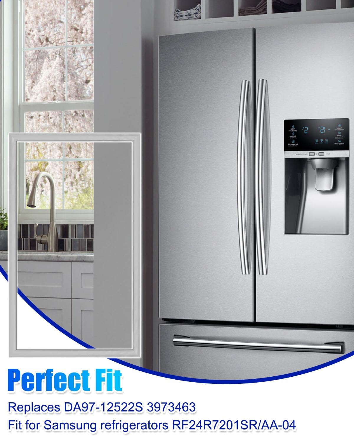 Refrigerator Door Gasket 34.4" x 21.5" Fit for Samsung, Refrigerator Freezer Door Sealing Strip Replace DA97-12522S 3973463 PD00083625 DA97-22753A AP7189358 PS16734063 EAP16734063