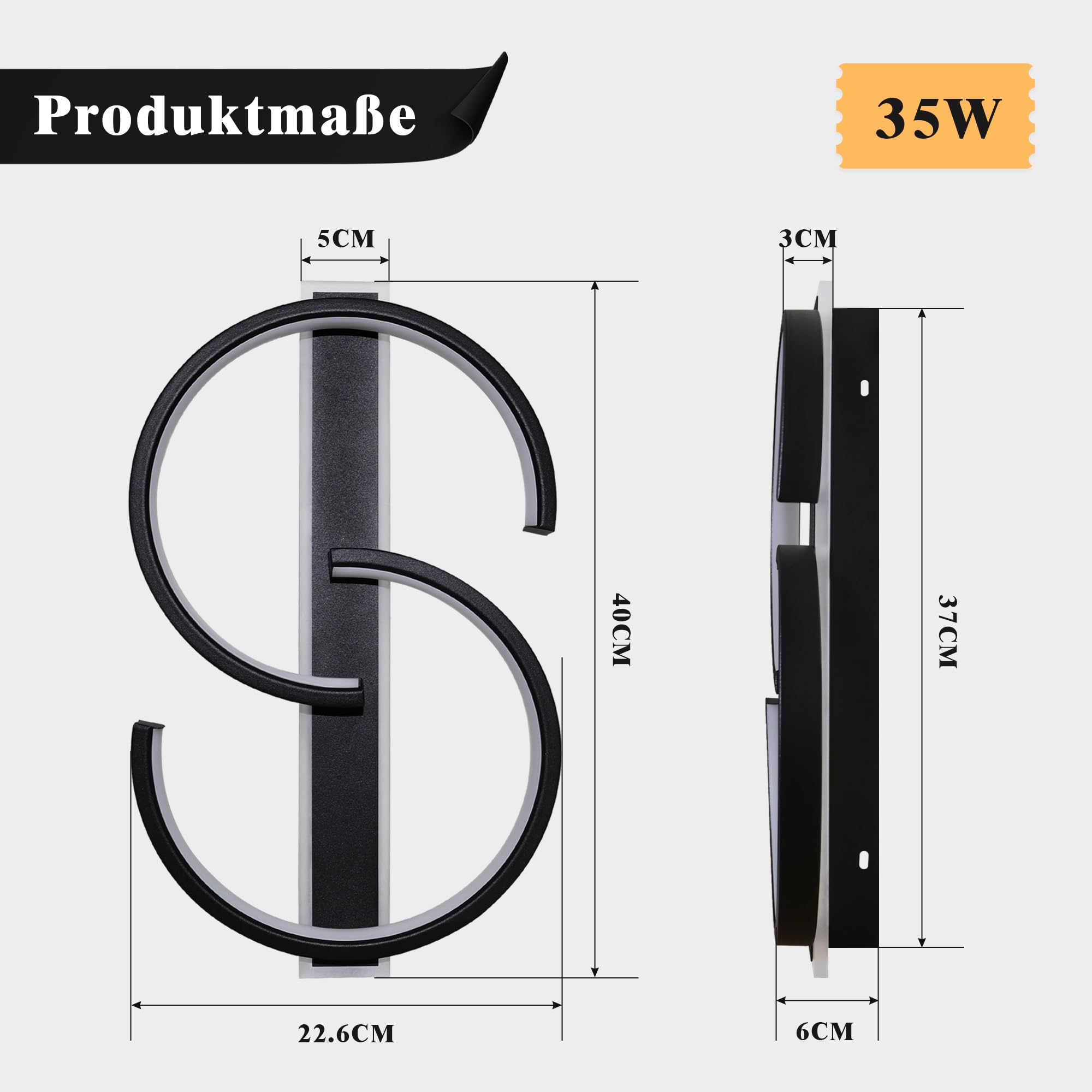 Plafoniera a LED plafoniera dimmerabile lampada da soggiorno nera 35W con telecomando Plafoniera a 2 anelli circolare lampada da camera da letto ufficio studio illuminazione a soffitto-40cm Schwarz