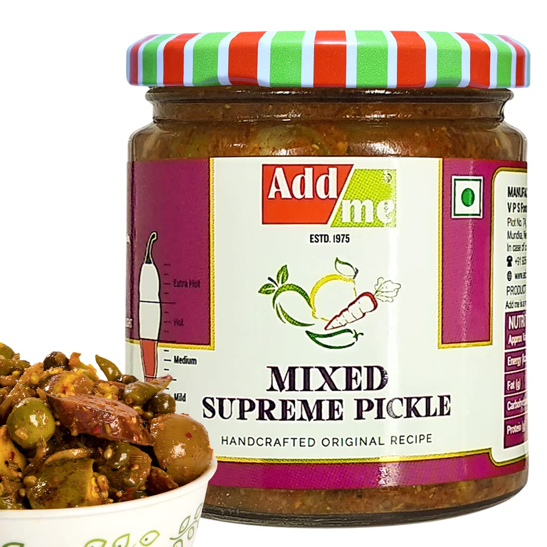 Add me Traditional Mixed Veg Pickle 300gm | Home made Mixed Supreme Mango Chilli Lemon Carrot ker Ginger karonda lasoda Fruit Pickle Glass Pack