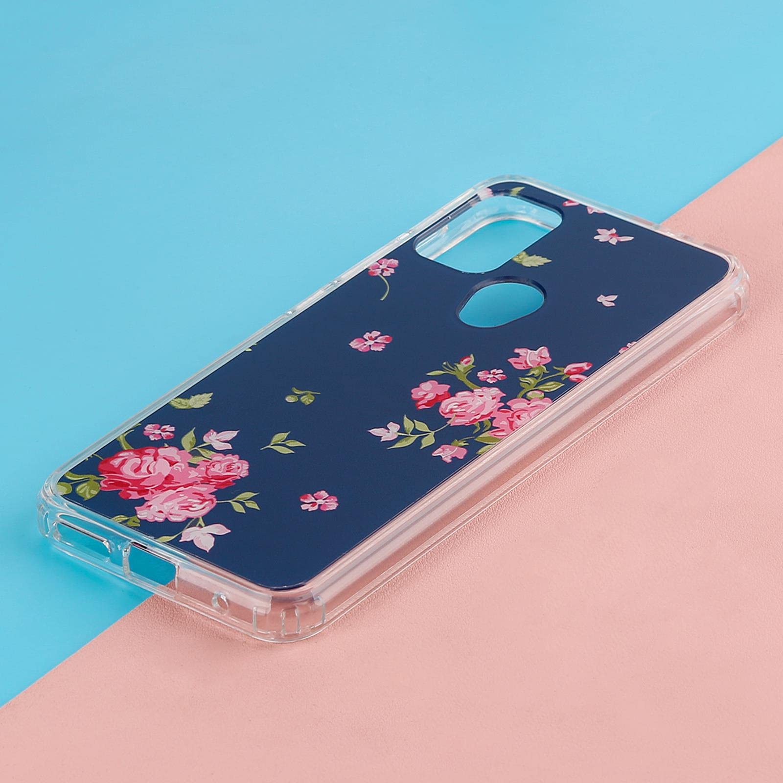 32nd Custodia Floreale Per Motorola Moto G10/G20/G30 – Cover Rigida Con Bordi TPU E Design Vintage Rosa E Blu - 4