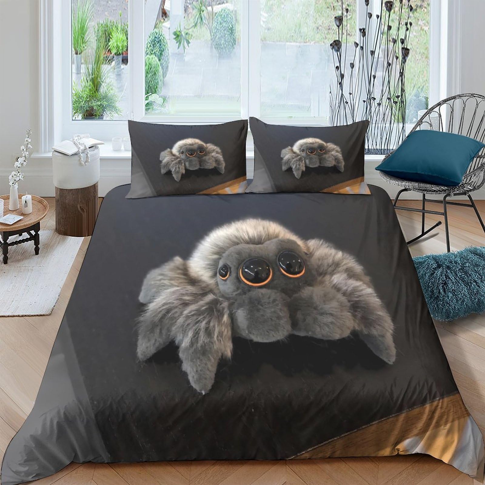 Ctjqhvkz Style-5 3D Printed Cute Jumping Spider Fitted Sheet Microfiber Soft Black Spider Bed Cover For Bedroom Dorm Mattress Decor Single（135X200cm）