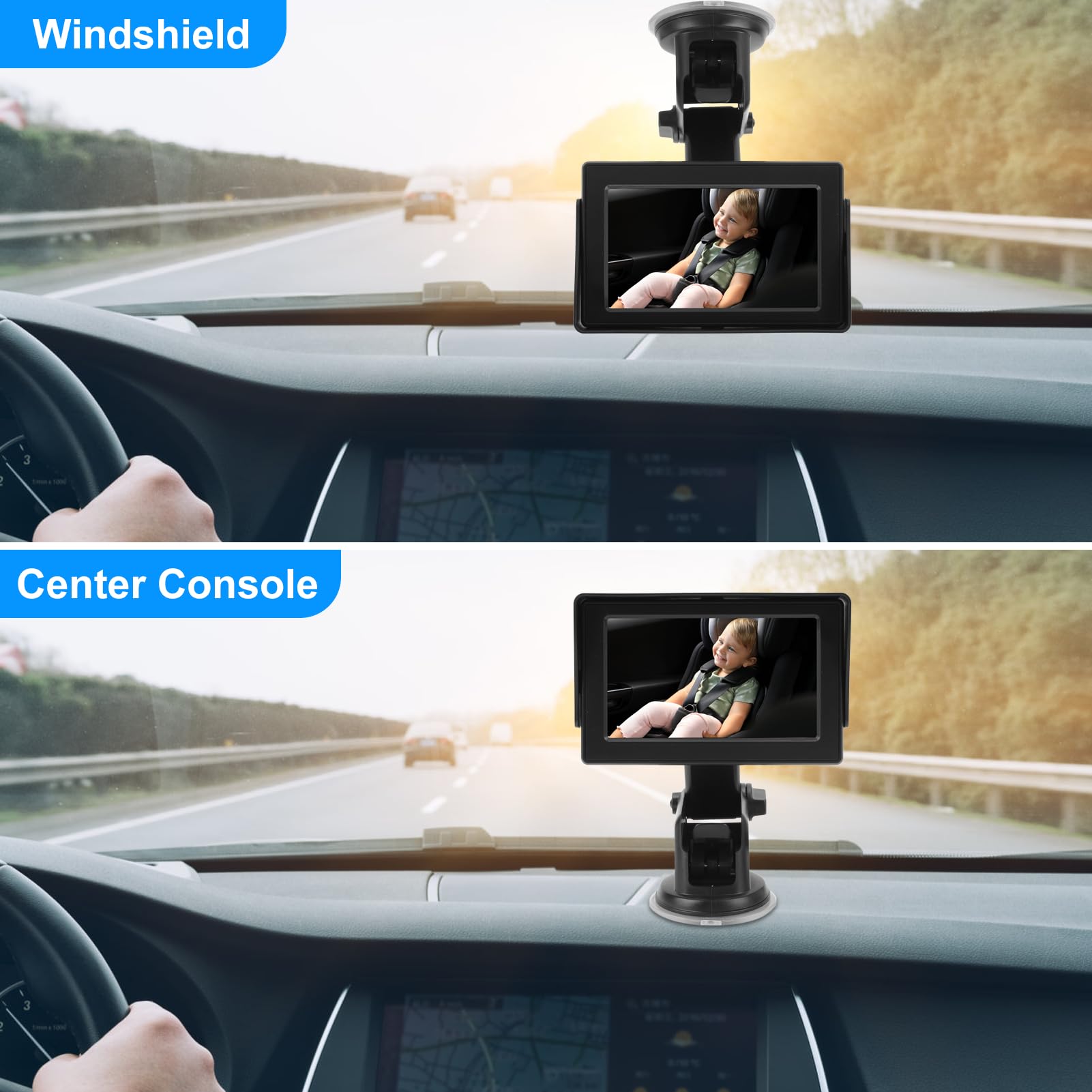Tbest Kamera Samochodowa dla Niemowląt, Monitor 4,3 Cala, rozdzielczość 1080P HD, Kamera Skierowana do Tyłu, z funkcją Widzenia w Nocy, Obrót o 360°, Szeroki Kąt Widzenia, Złącze USB (Z 2