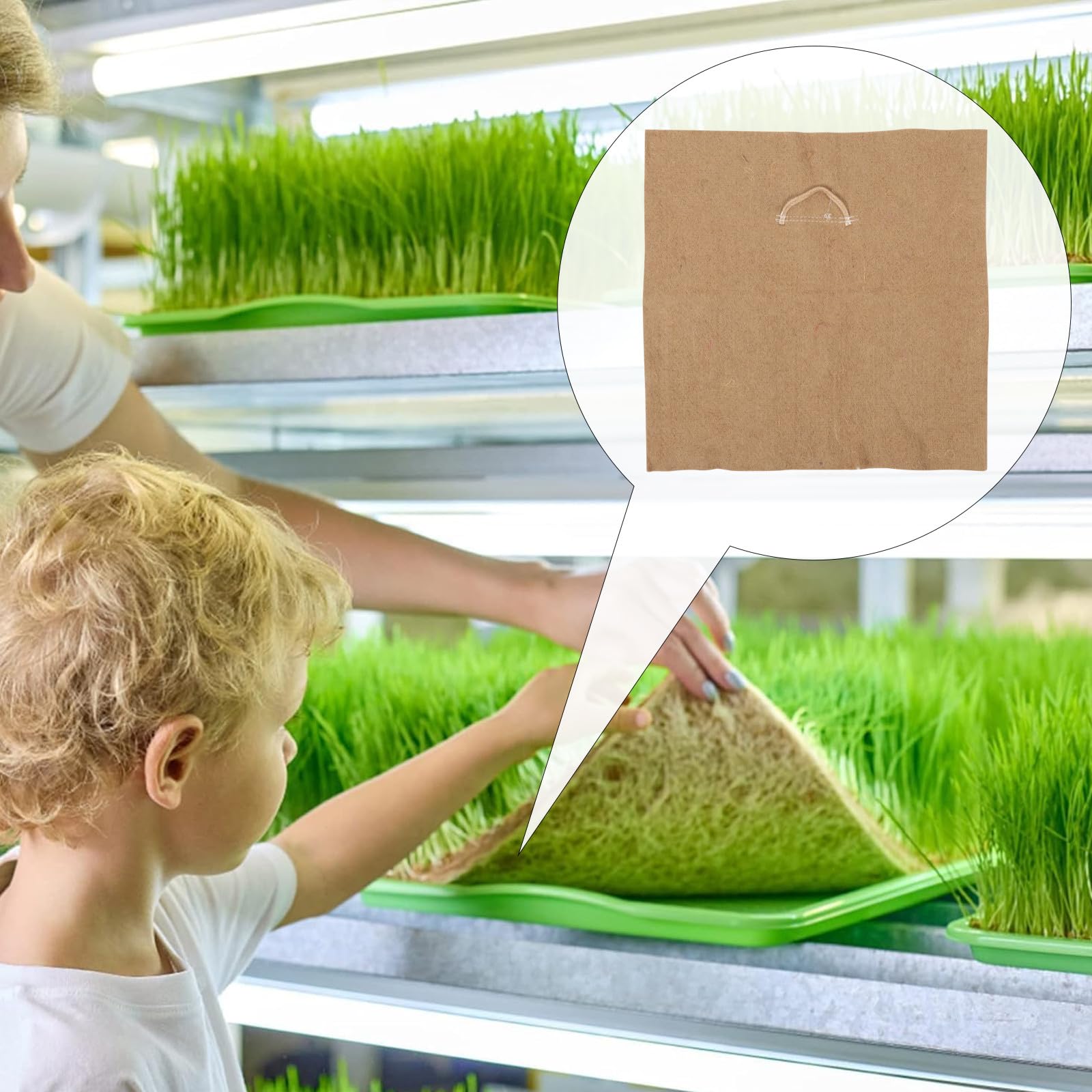 Toyvian 4 Stück Jute Anzuchtmatten mit Feuchtigkeitspapier Quadratische Saatpapier Pads für Microgreens und Sämlinge Hydrokultur Wachstumsmedien für Garten und Terrasse