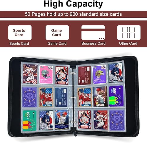 Miniatura 3 de FOME - Carpeta de tarjetas coleccionista con 9 bolsillos, carpetas portátiles para tarjetas con 900 tarjetas, 50 hojas extraíbles para tarjetas