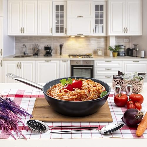 Miniatura 6 de serenk Excellence Granite Series Wok - Sartén antiadherente de 11 pulgadas con asas de acero resistentes, fácil de limpiar, ideal para estufa y