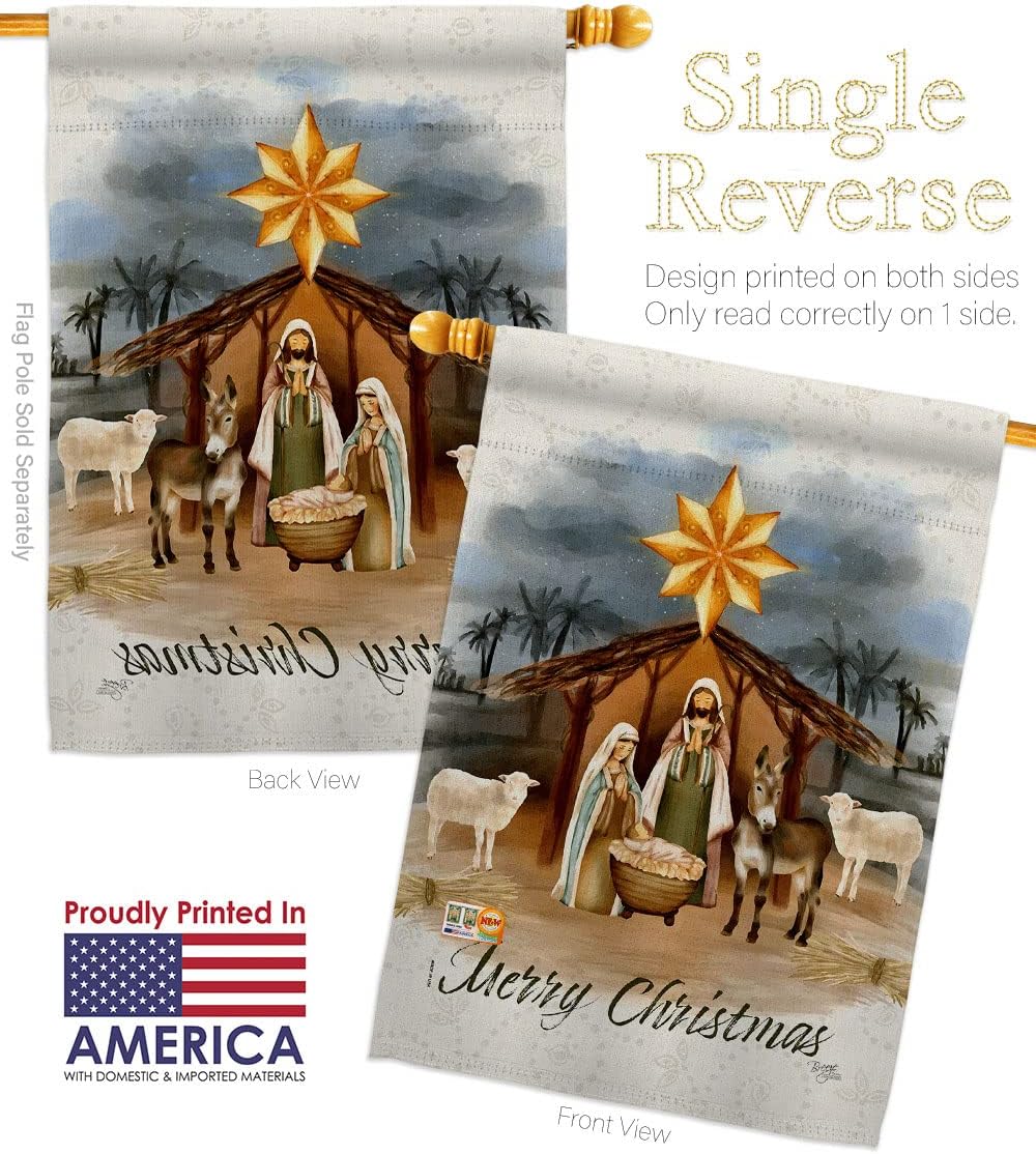 Birth of Jesus House Flag Wintertime Nativity Three King Religious Holy Family Season Christian Small Decorative Gift Yard Banner Made In USA 28 X 40