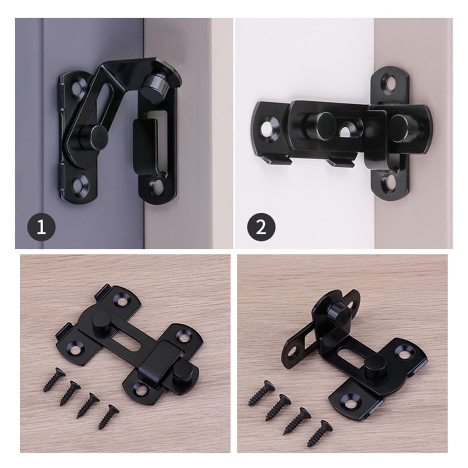Cerrojo para Puerta, Cerradura de Puerta Pestillo de Puerta corredera Acero Inoxidable Ángulo Recto 90 180 Grados Multicolor(180du-l-black)