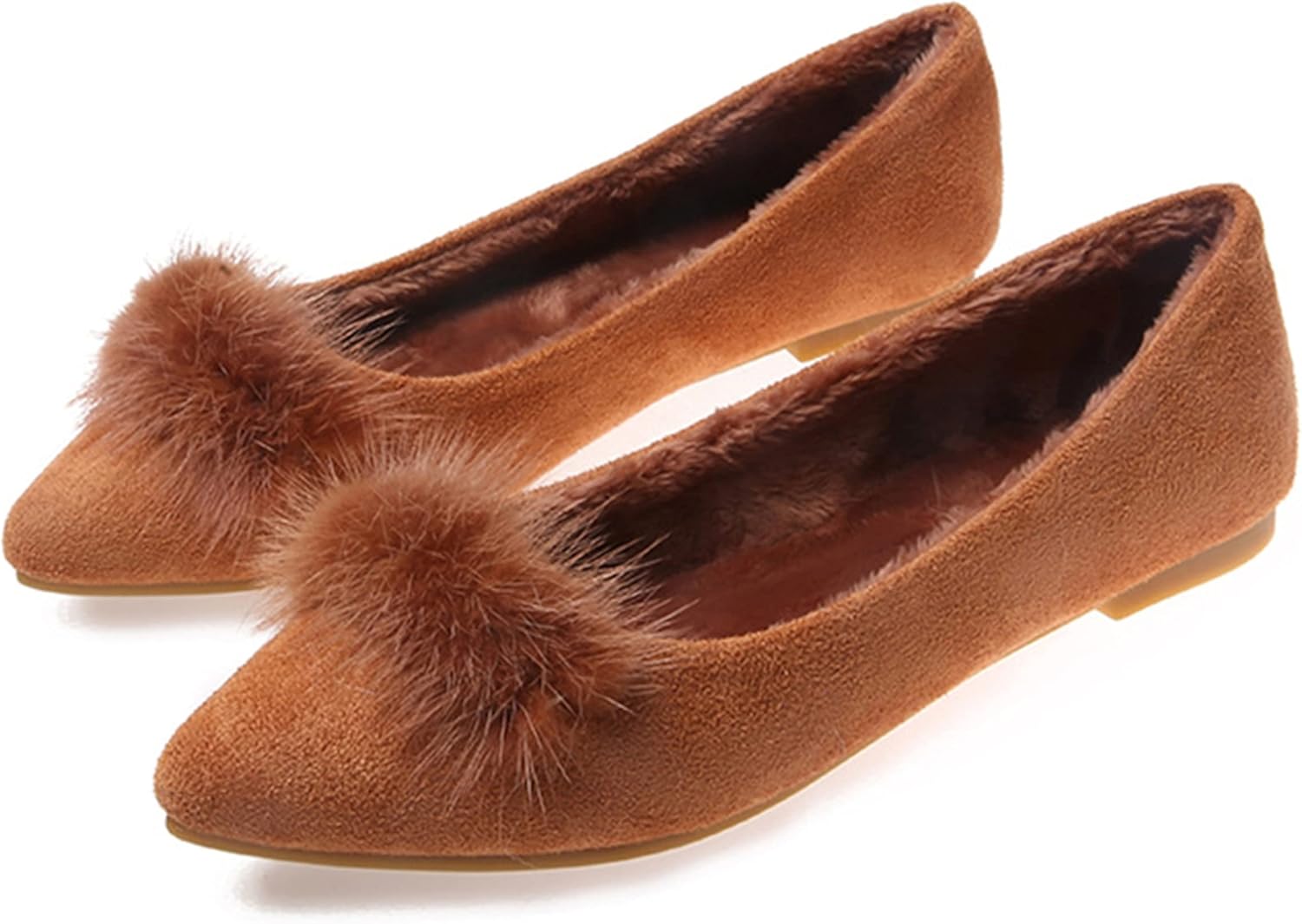【PORTERNA】Use Fur Flat Shoes Amazon.com | Fur Ballet Flats for Women Mary Jane Flats