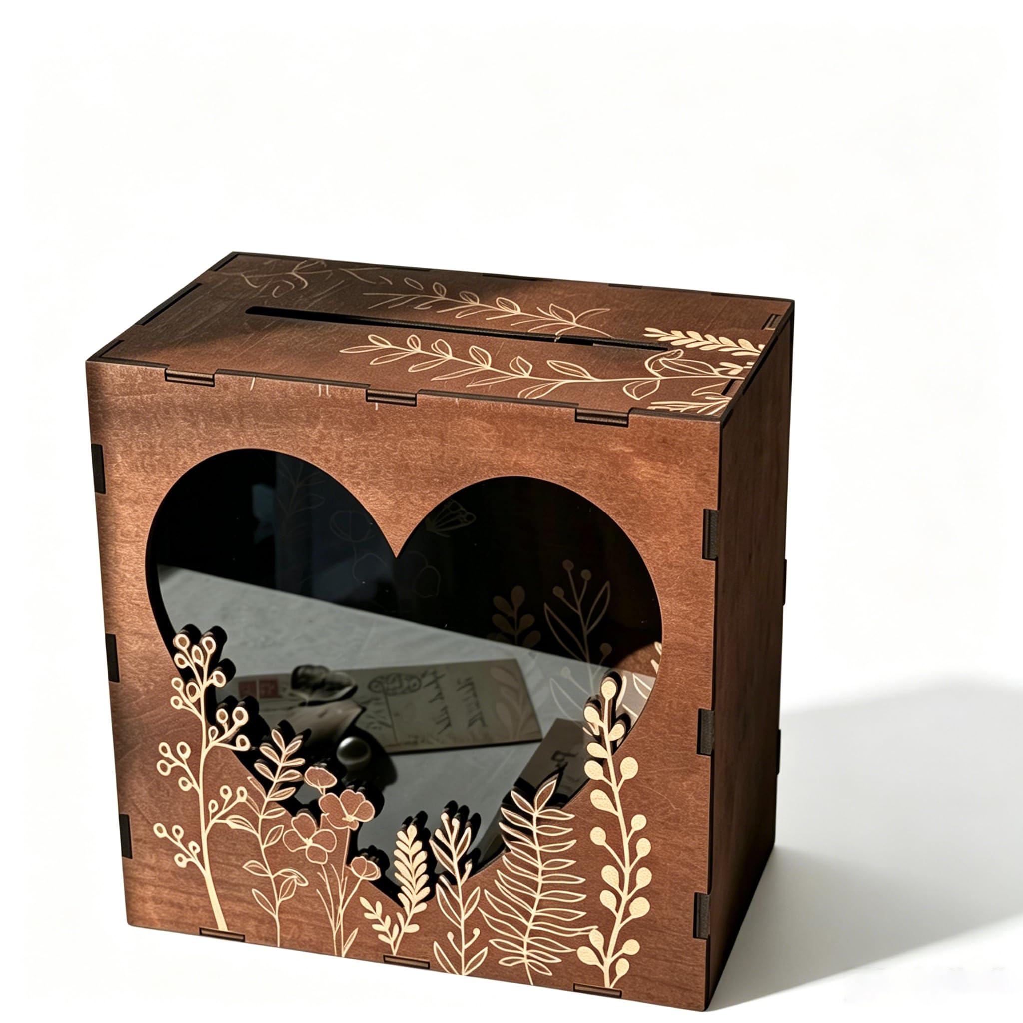 MAIKAILE Rustic Wooden Wedding Card Box With Heart Cutout, Decorative Holder For Wedding Reception And Bridal Shower