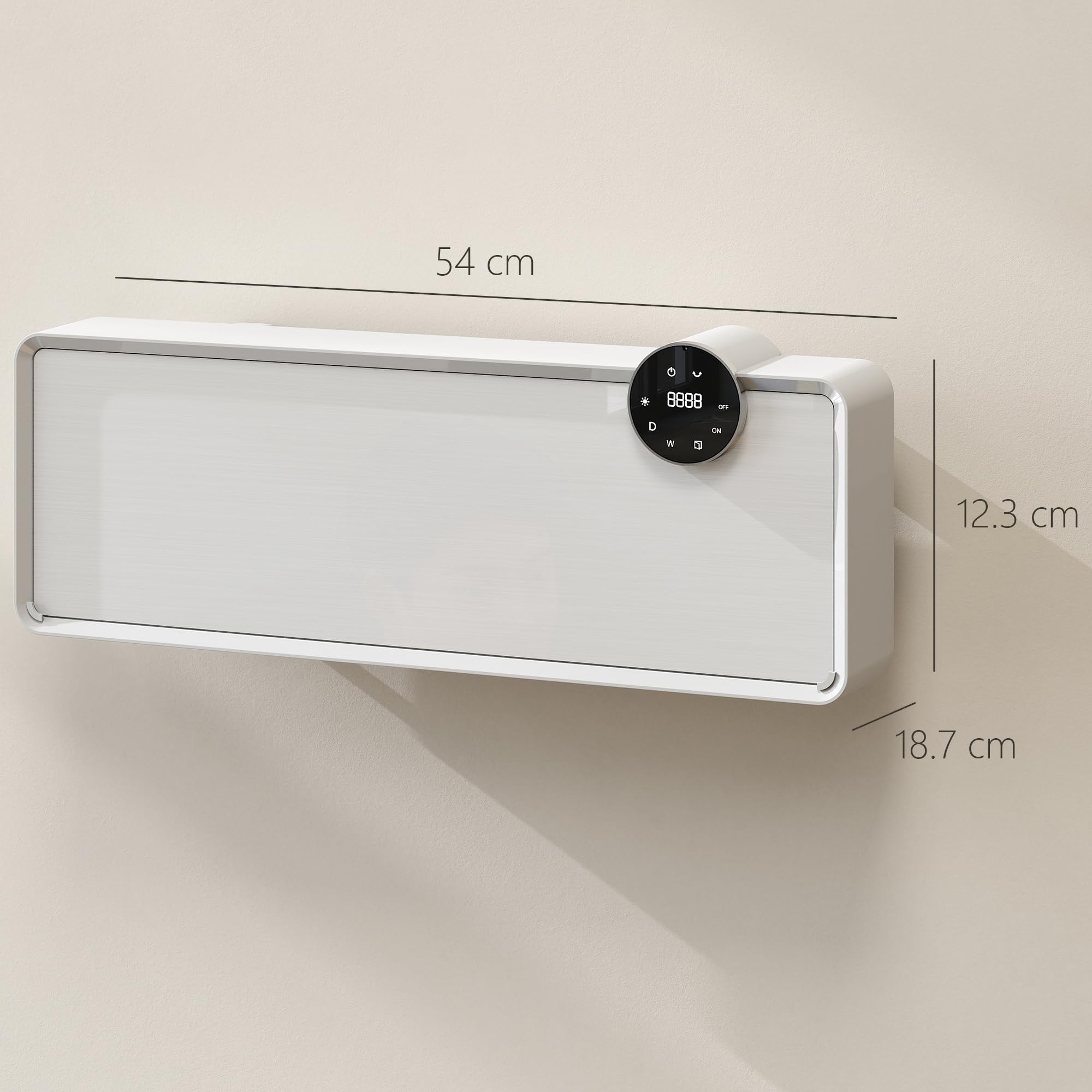 HOMCOM Stufa Ceramica Elettrica 2000W Termoventilatore da Parete Bianco | 3 Modalità, Ventilatore e Riscaldamento Regolabile, Timer Settimanale/24 Ore, Rilevazione Finestra Aperta, Telecomando