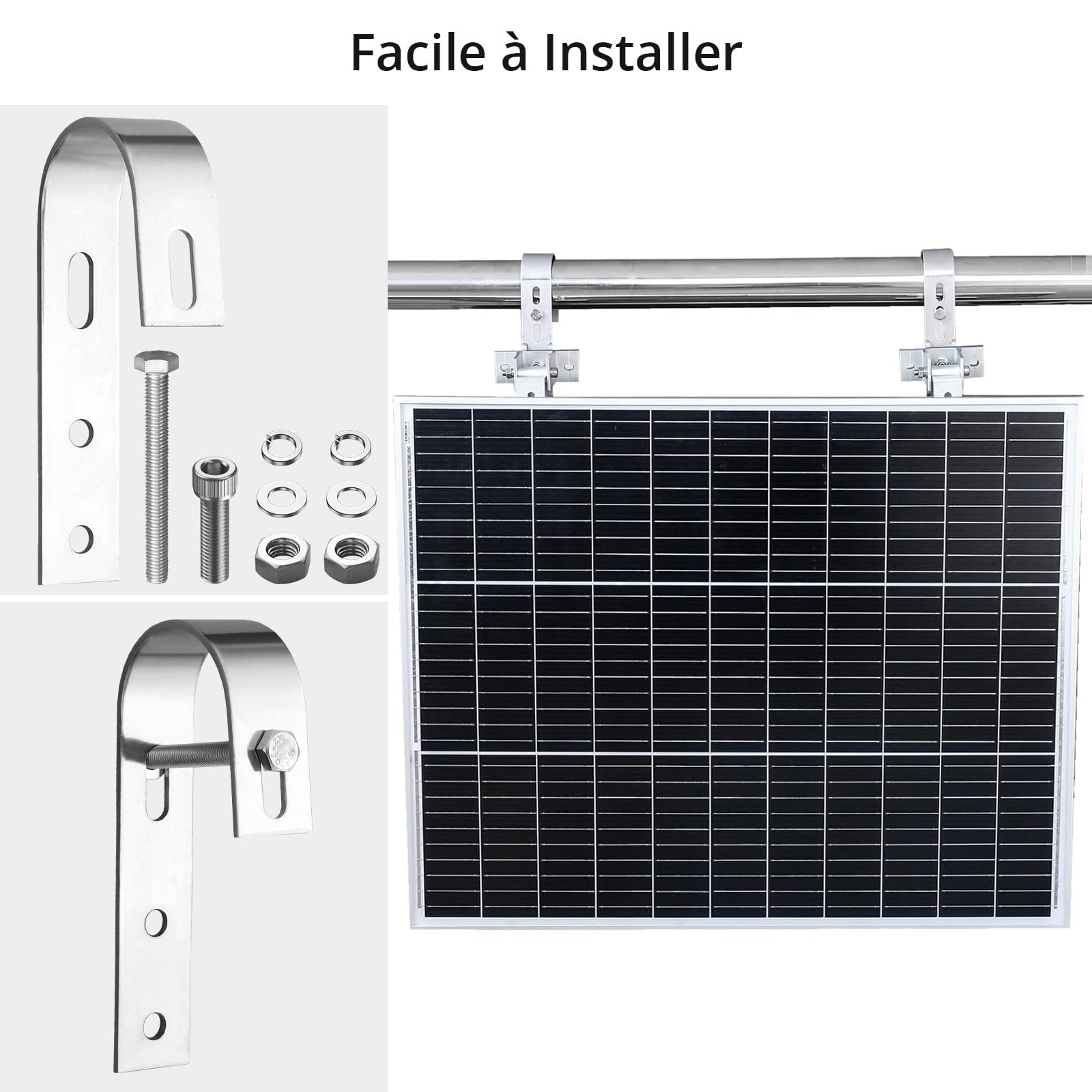 Anbte 4PCS Crochets de Fixation pour Panneaux Solaires | Crochets de Montage en Acier Inoxydable 304, Adapté à Panneaux Solaires pour Fixation, Balcon, Camping-Cars, Bateaux, Argent