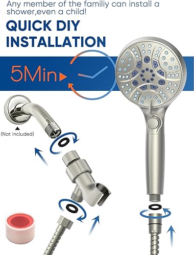 Miniatura 6 de Cabezal de ducha de mano de alta presión con filtro, botón de pausa de interruptor de encendidoapagado, cabezal de ducha de 10 modos con filtros