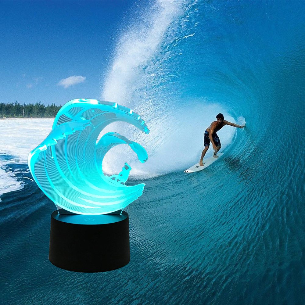 LECO TECH Surfing Night Light Table Bedside Lamp 3D Illusion