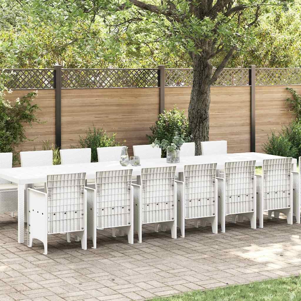vidaXL Set da Pranzo da Giardino con Cuscini 15 PCS Bianco PP, Set da Pranzo per familiari all'aperto, Rettangolare, arredo Moderno, Chic per Feste in Giardino