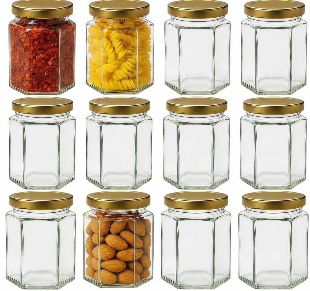 ATEK 72 Pack Hexagon Glass Jars, 180ml Small Storage Jars with Lids