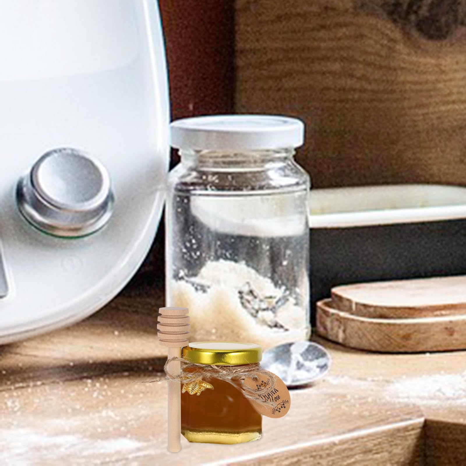 Ciieeo 20 Set Barattolo di Vetro Esagonale 45ml con Cucchiaio di Legno