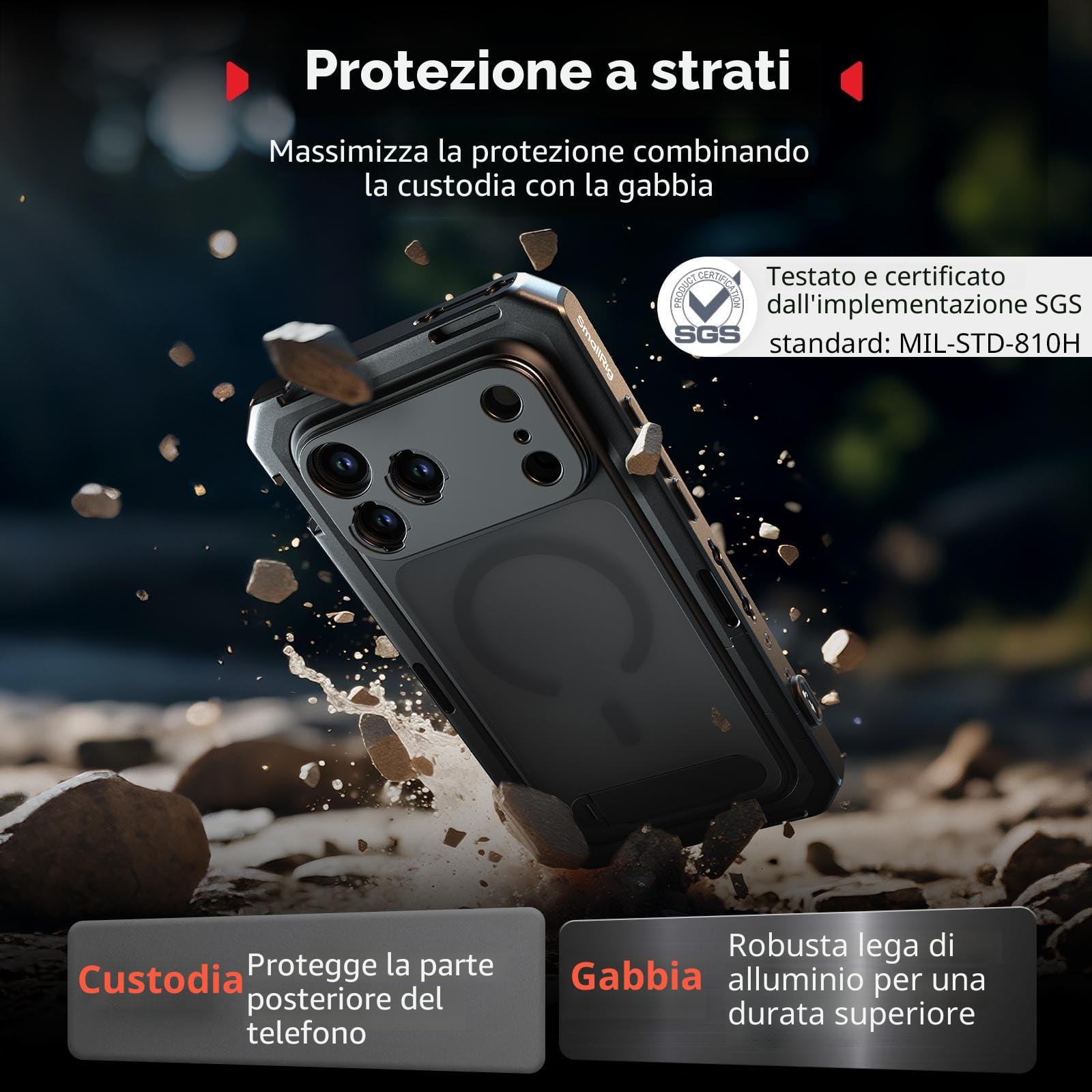 SMALLRIG Mobile Video Cage per iPhone 17 Pro Max, con custodia per telefono e piastra posteriore per obiettivo, rig video per telefono per videografia, registrazione di vlog, edizione di punta - 5543