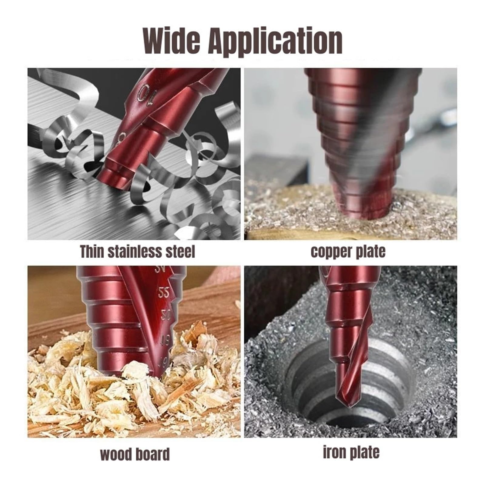 Juego de brocas escalonadas con flauta espiral titanio cobalto M35 | Herramienta de perforación de metal multiusos con vástago hexagonal de 4-32 mm