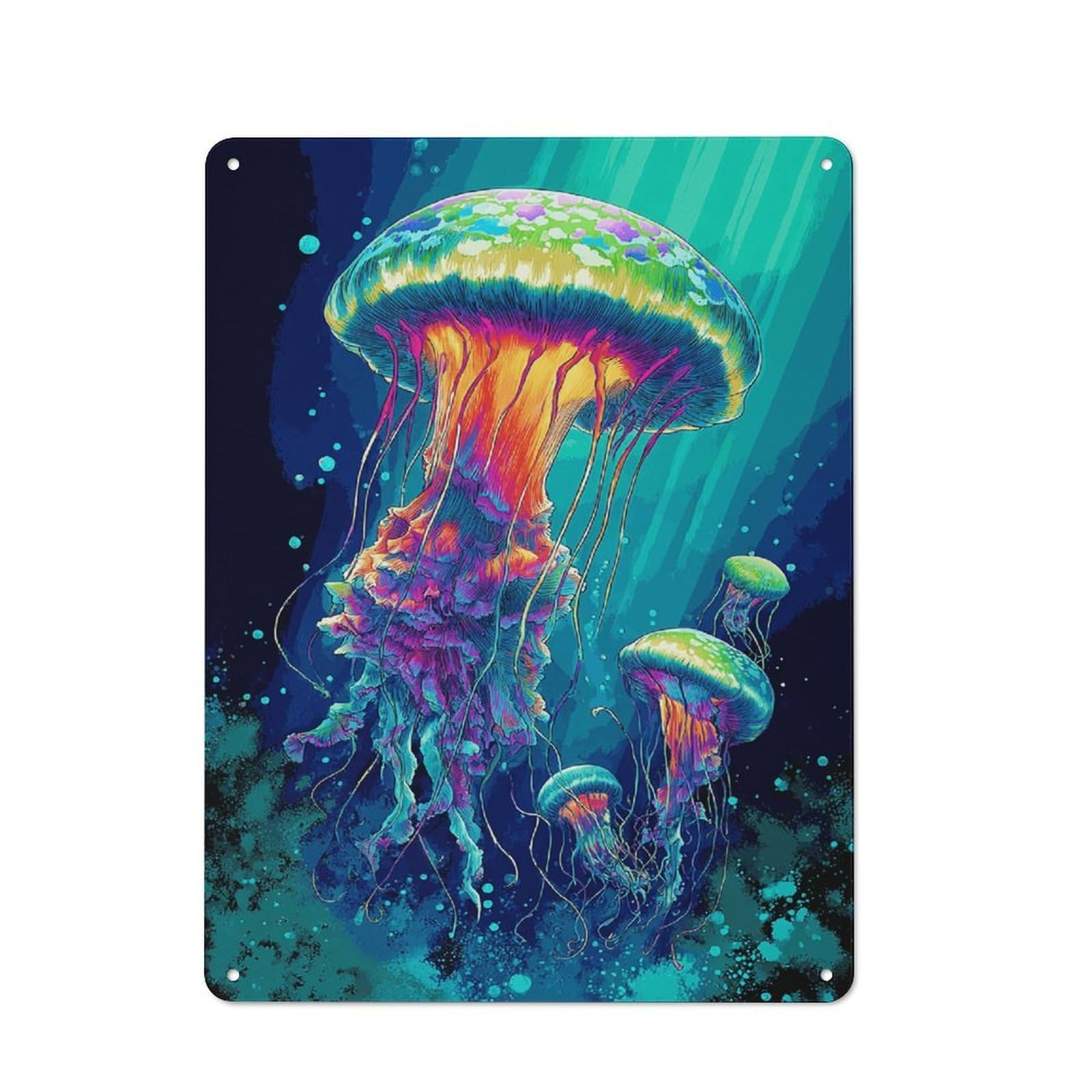 Junmoney Neon Jellyfish In Aquatic Dance Metal Wall Sign 40X30cm Featuring For Workshop Wall, For Makers And Diy Enthusiasts